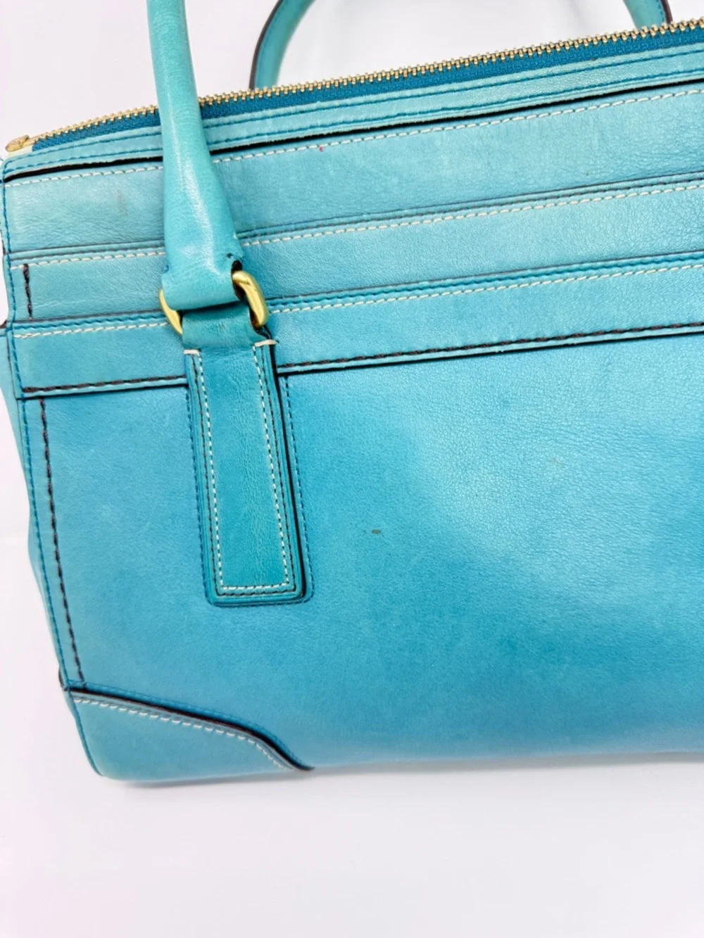 Coach Hampton Carry All Leather Satchel Handbag Turquoise Blue 11047-April 2007